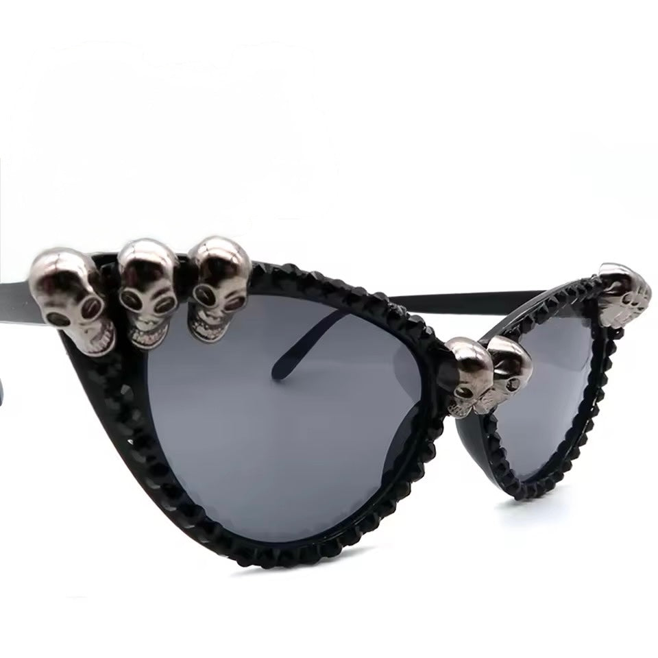 Black Cat Eye Skull Crystals Sunglasses
