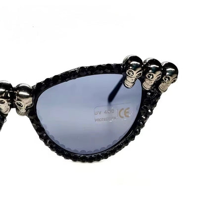 Black Cat Eye Skull Crystals Sunglasses