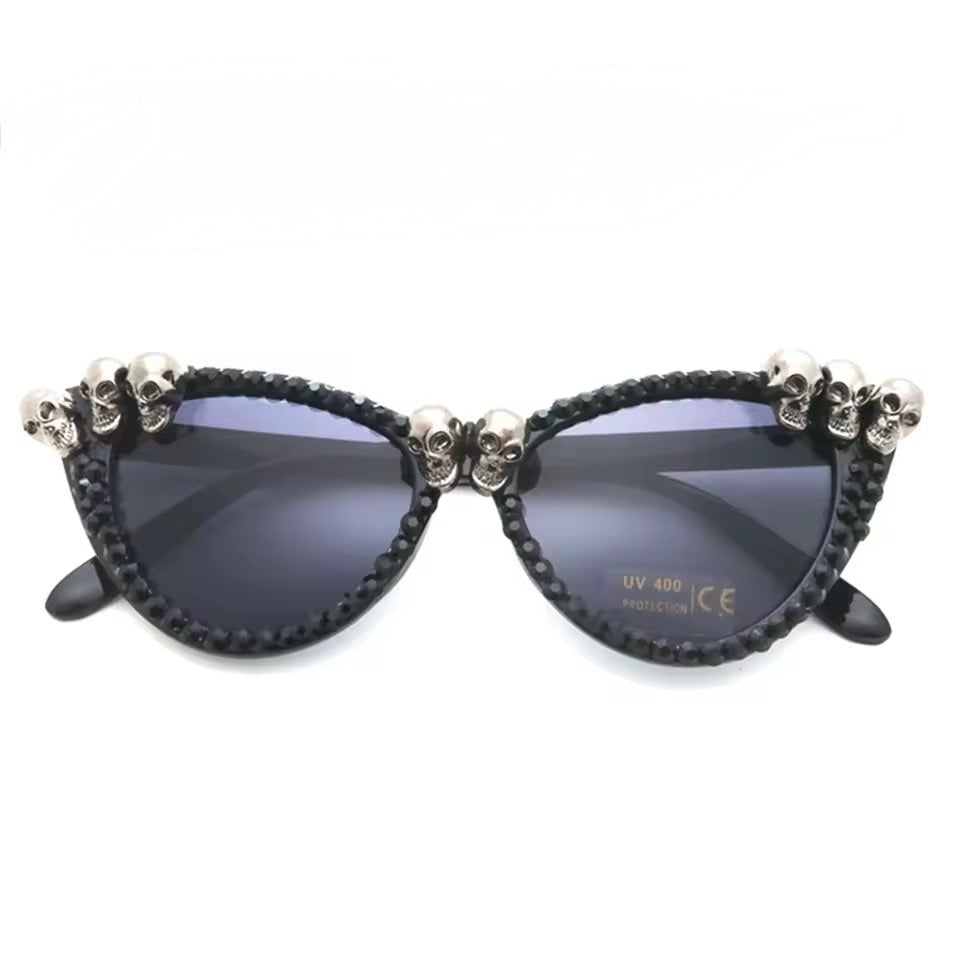 Black Cat Eye Skull Crystals Sunglasses