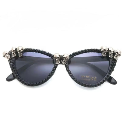 Black Cat Eye Skull Crystals Sunglasses
