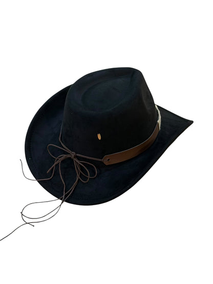 Black suede cowboy hat adjustable