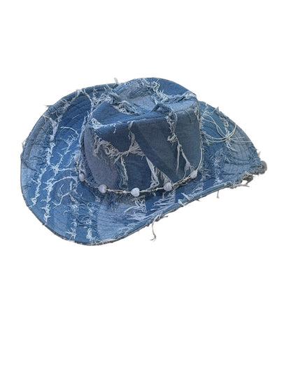 Blue Denim Hat with Heart bead details