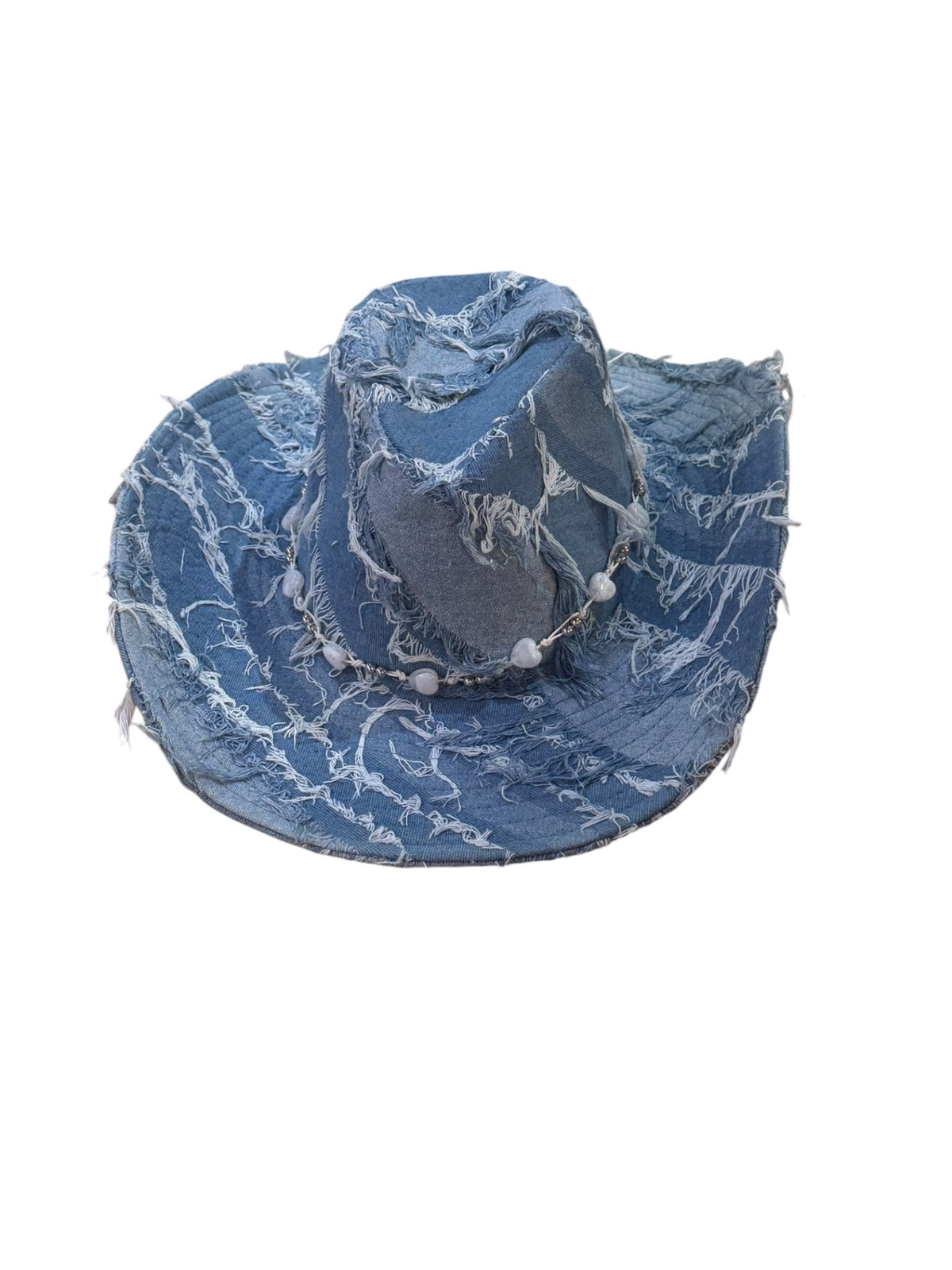Blue Denim Hat with Heart bead details