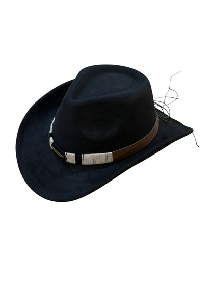 Black suede cowboy hat adjustable