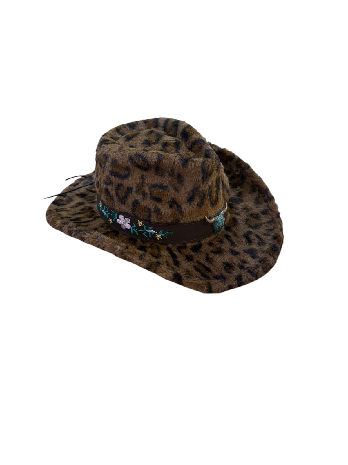 Flower Bull Fur Leopard Print Cowboy Hat 