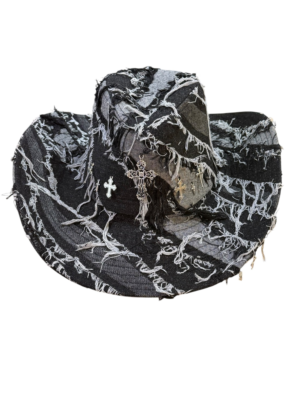Silver Cross Black Denim Cowboy Hat