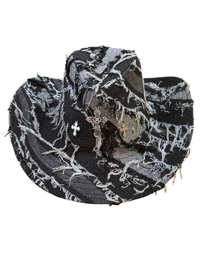 Silver Cross Black Denim Cowboy Hat