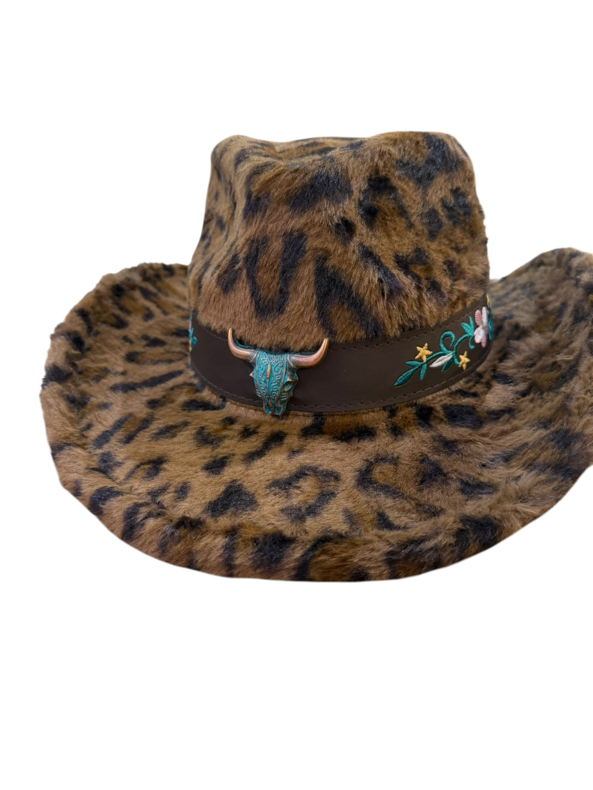 Flower Bull Fur Leopard Print Cowboy Hat 