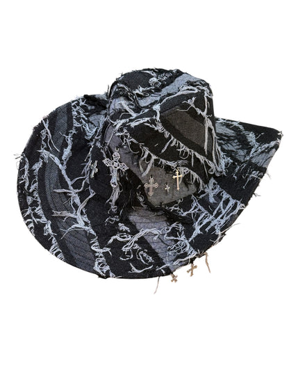 Silver Cross Black Denim Cowboy Hat
