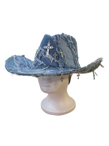 Cross Blue Denim Cowboy Hat