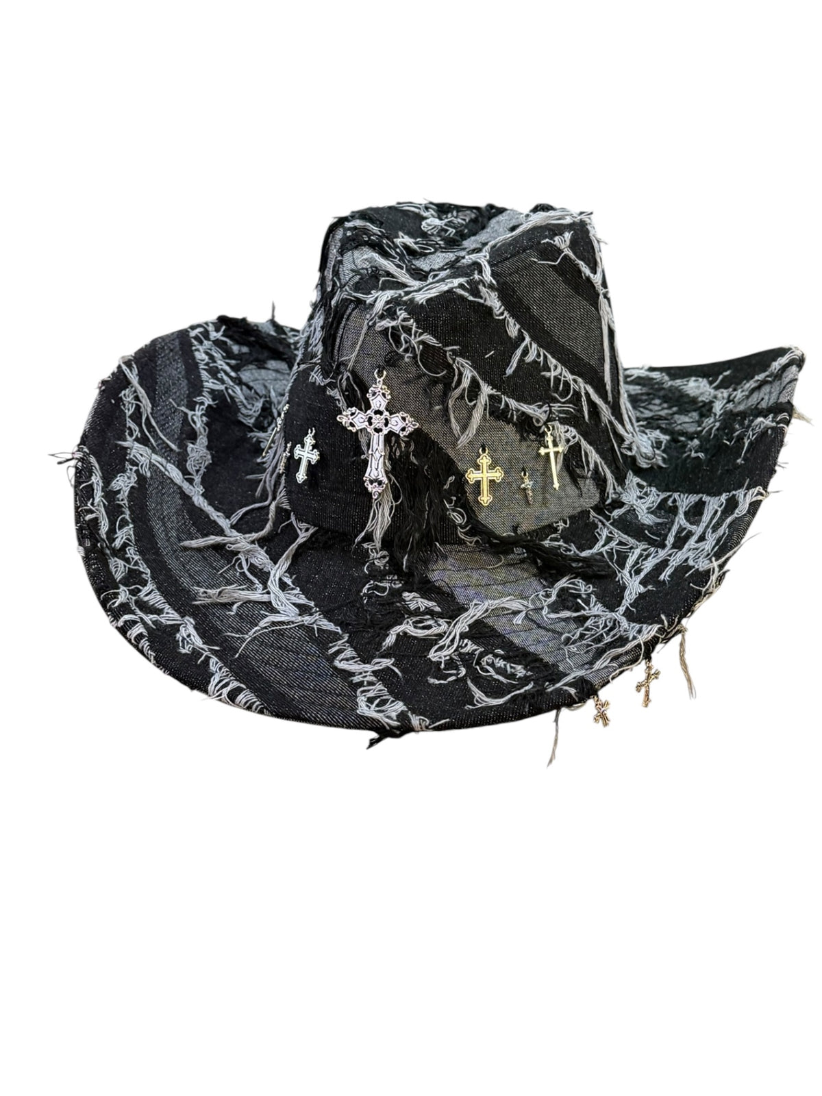 Silver Cross Black Denim Cowboy Hat
