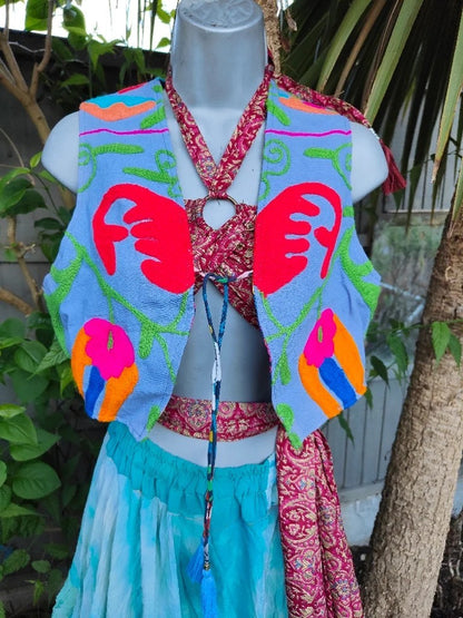 New York Embroidered Waistcoat Top Blue 6-12