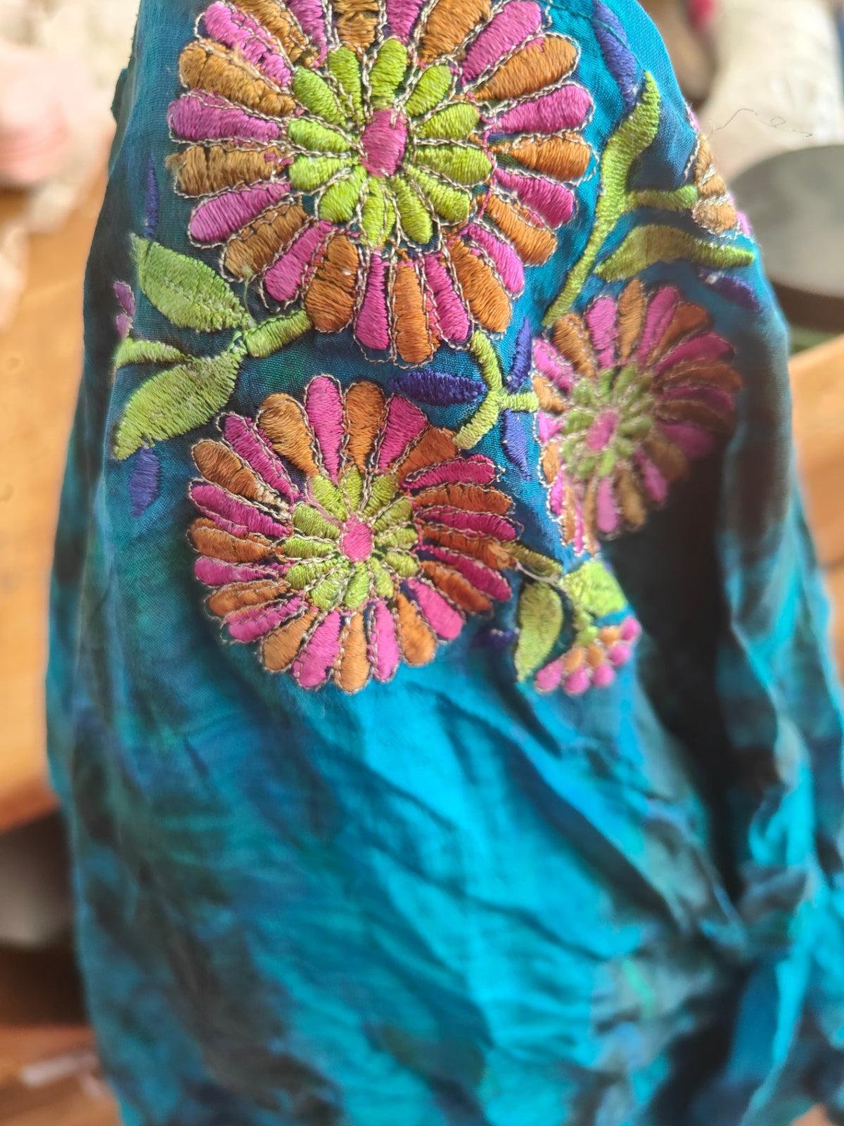 Stevie tie top- wing sleeves - recycled sari fabric 8-14