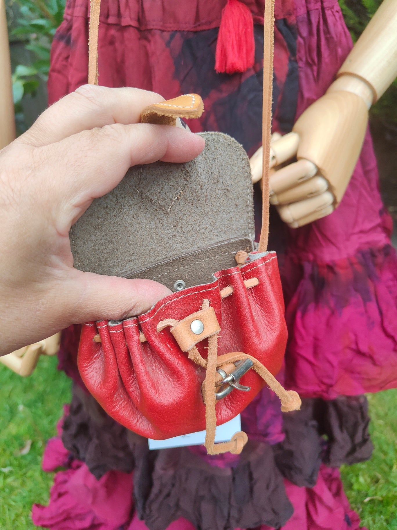Mini satchel leather bag/ necklace / wear on waist 