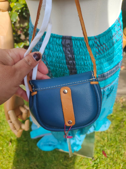 Mini satchel leather bag/necklace/ wear on waist 
