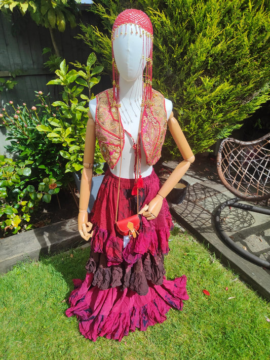 Wanderlust maxi skirt - tiered tie dye - Red pink 