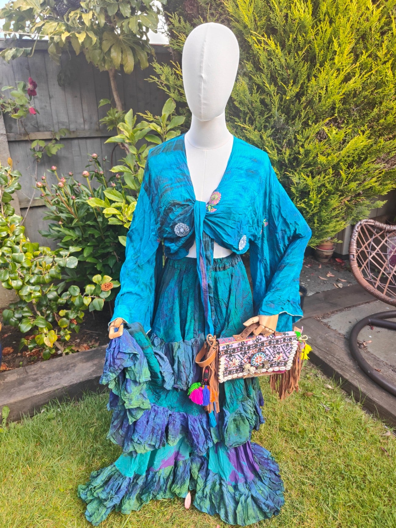 Wanderlust maxi skirt - tiered tie dye- Sea Green Blues