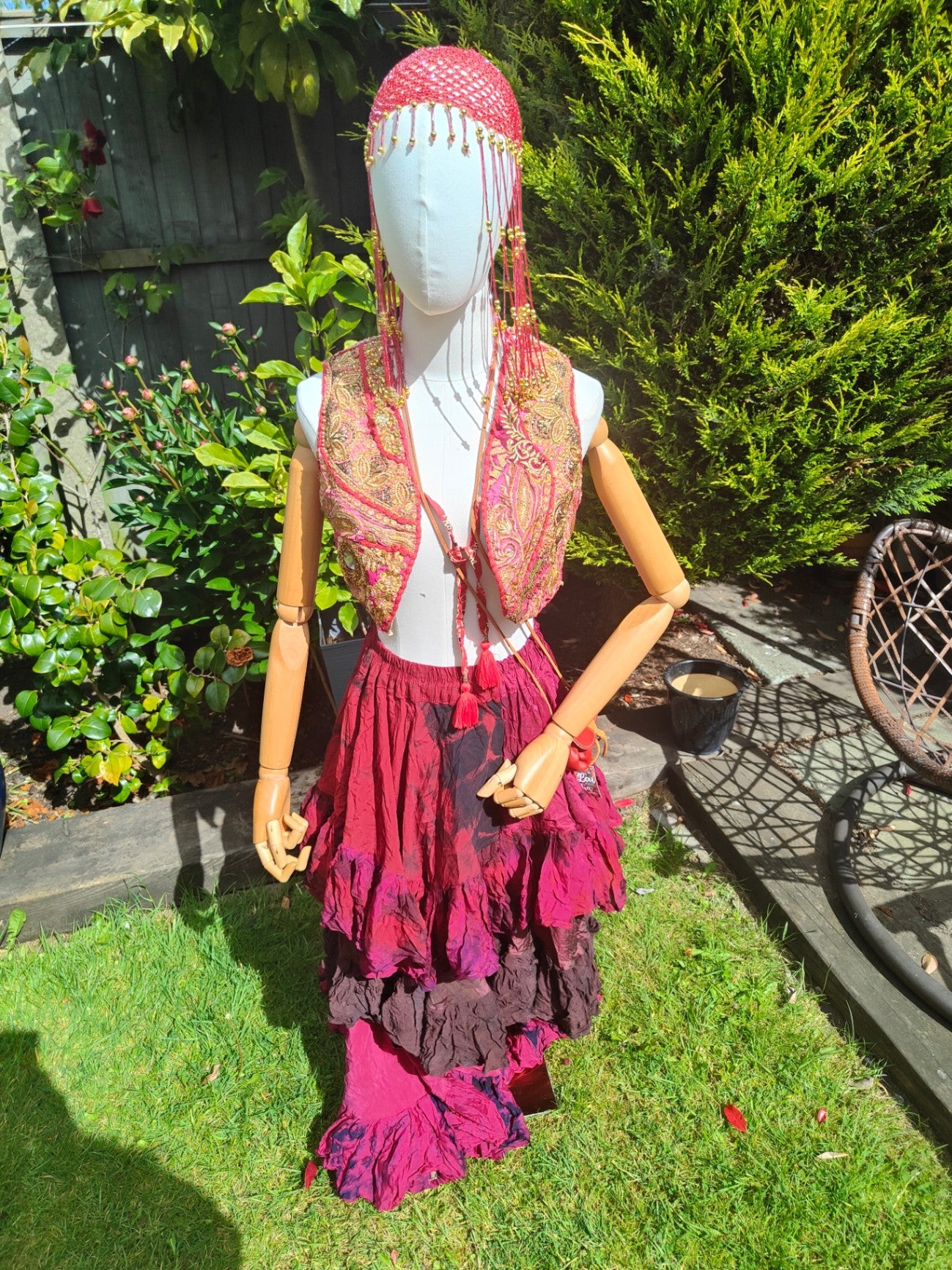 Wanderlust maxi skirt - tiered tie dye - Red pink 