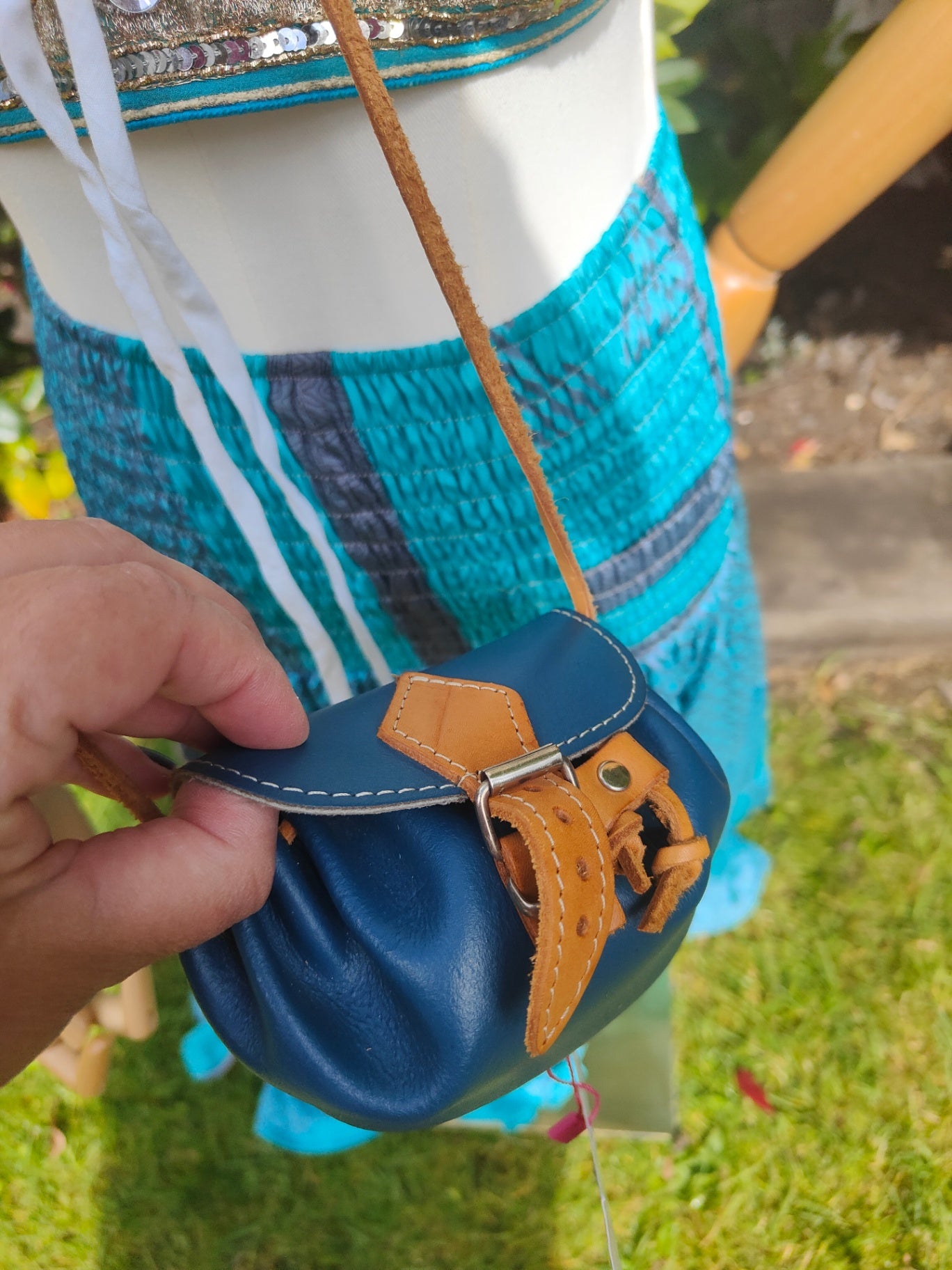 Mini satchel leather bag/necklace/ wear on waist 