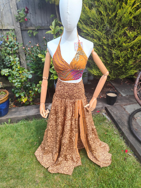 Zara split maxi skirt - recycled sari fabric