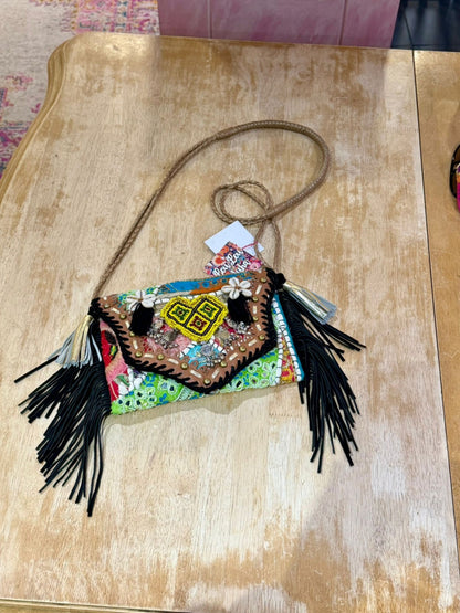 Chilean Boho bag-black coins shells tassles