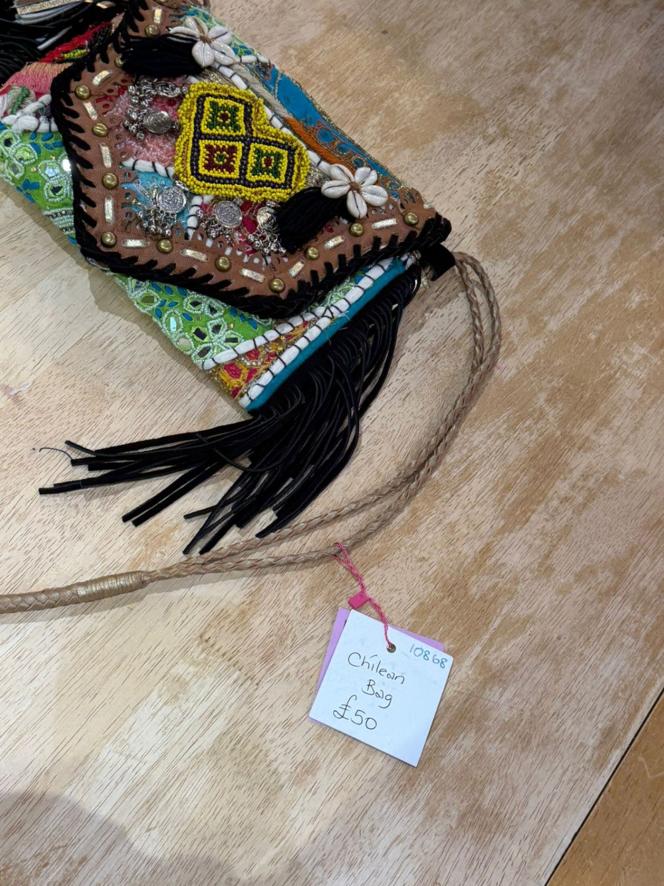 Chilean Boho bag-black coins shells tassles