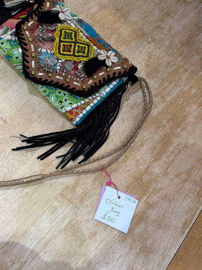 Chilean Boho bag-black coins shells tassles