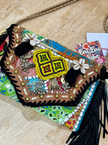 Chilean Boho bag-black coins shells tassles