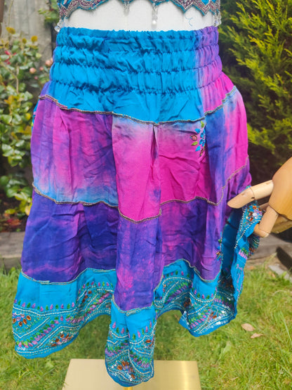 Boho sari beach skirt - pink and turquoise