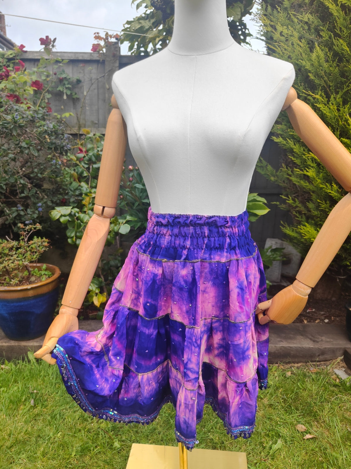 Boho sari beach skirt - pink purple