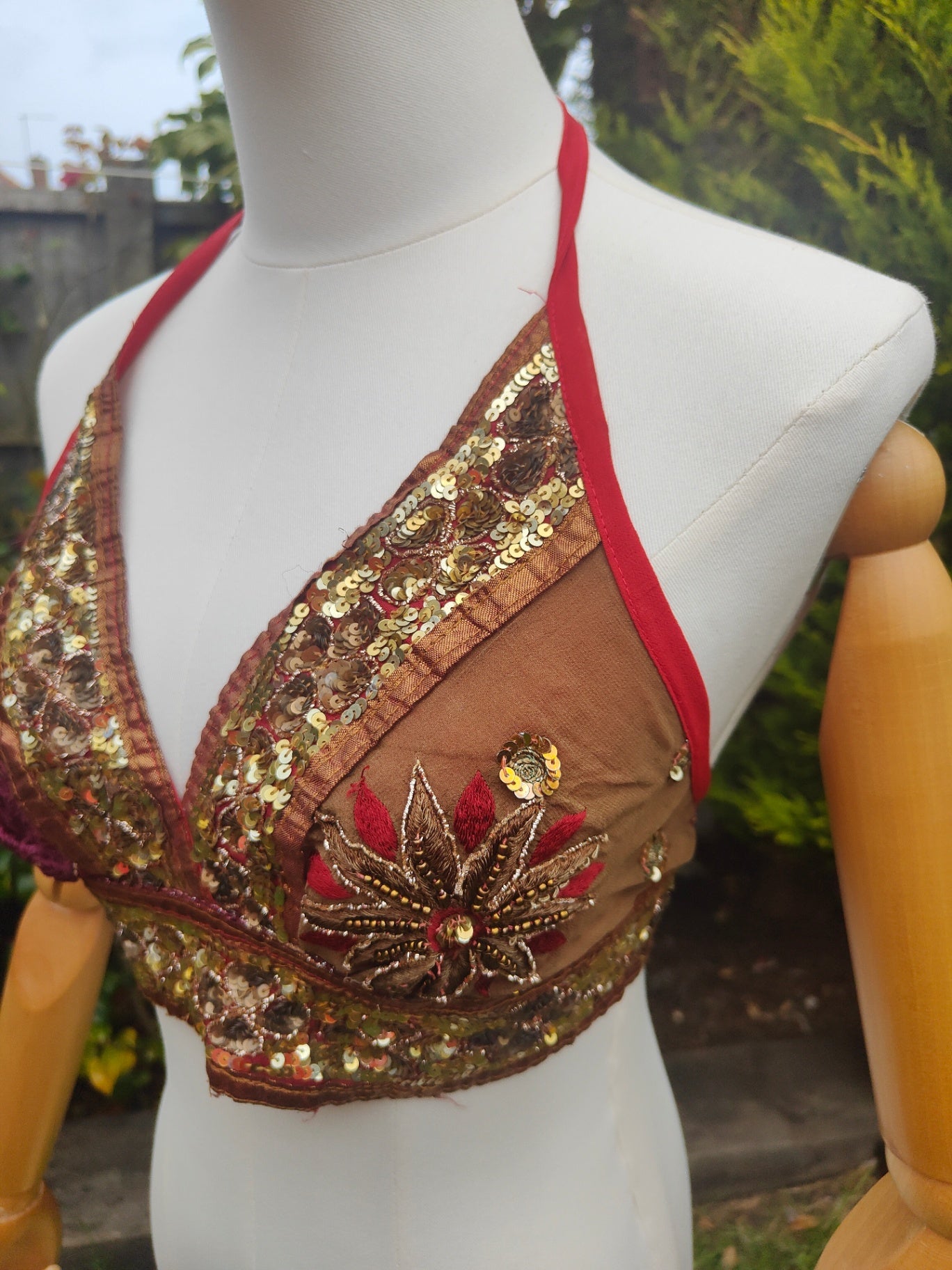 Jewelled bralette halter neck top -unique -two tone