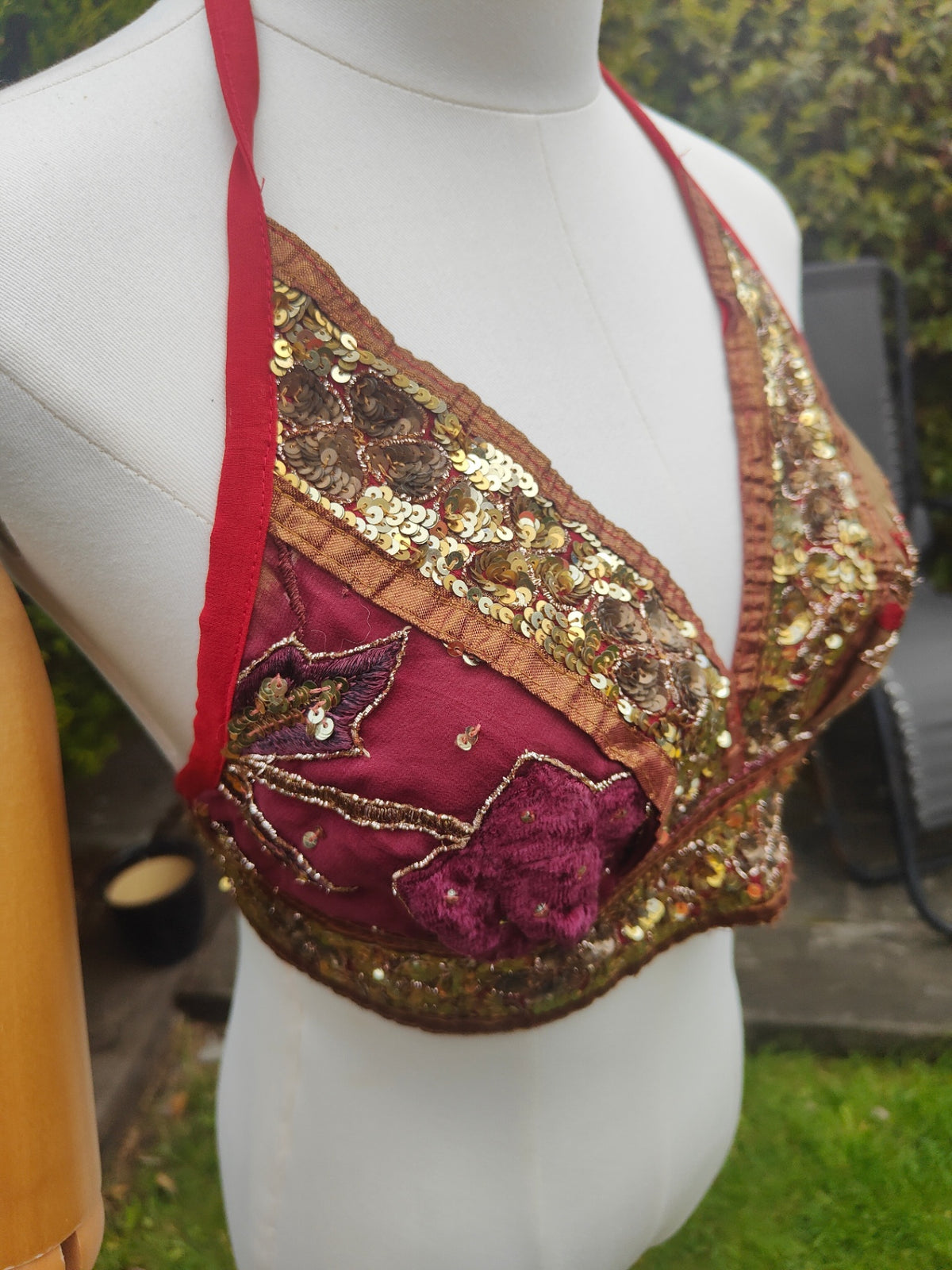 Jewelled bralette halter neck top -unique -two tone