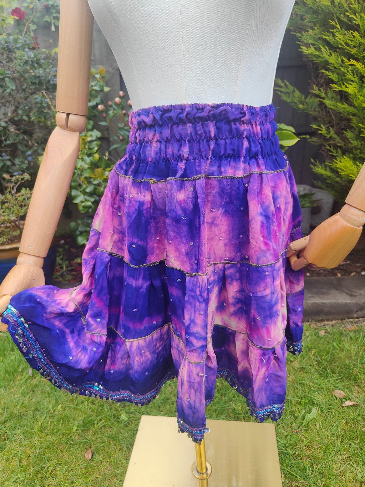 Boho sari beach skirt - pink purple