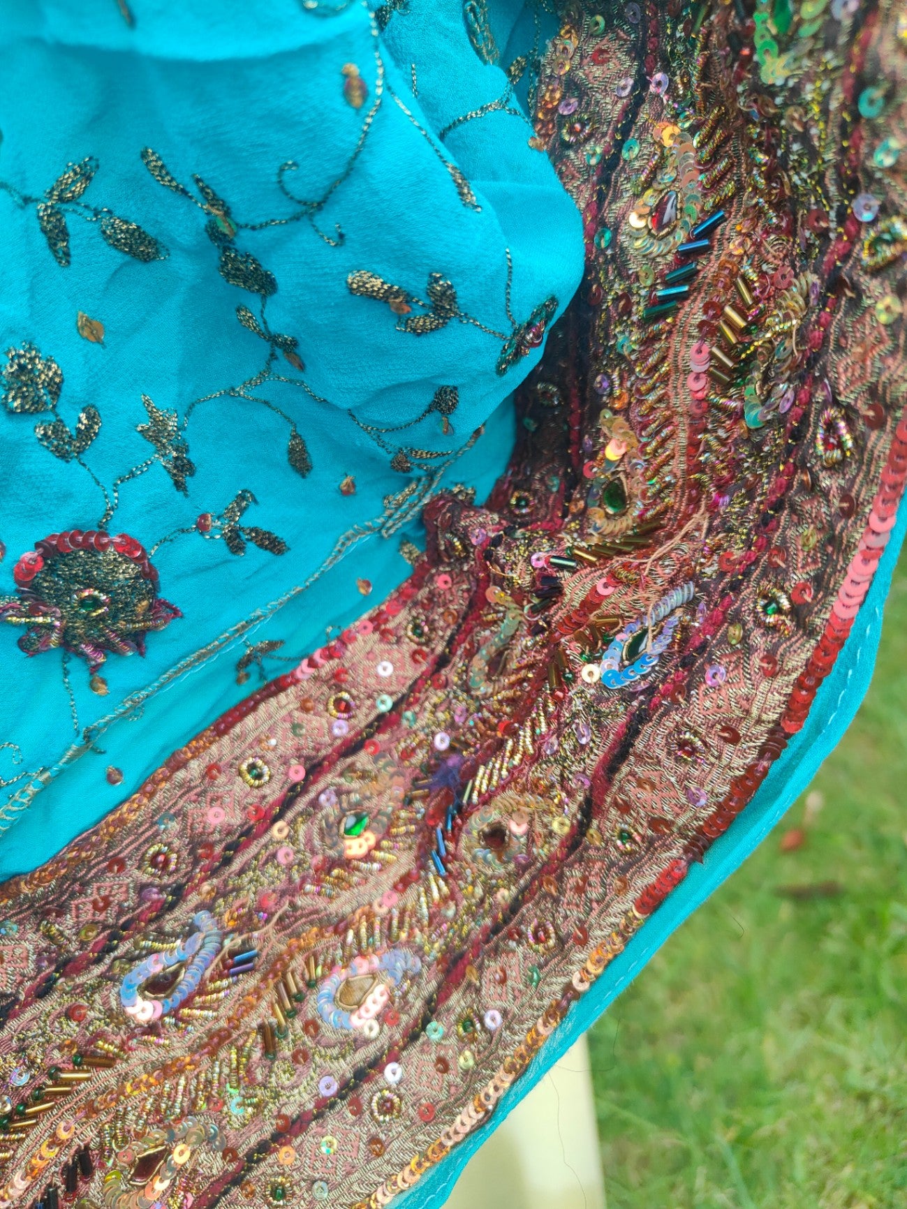 Boho sari beach skirt - Turquoise 