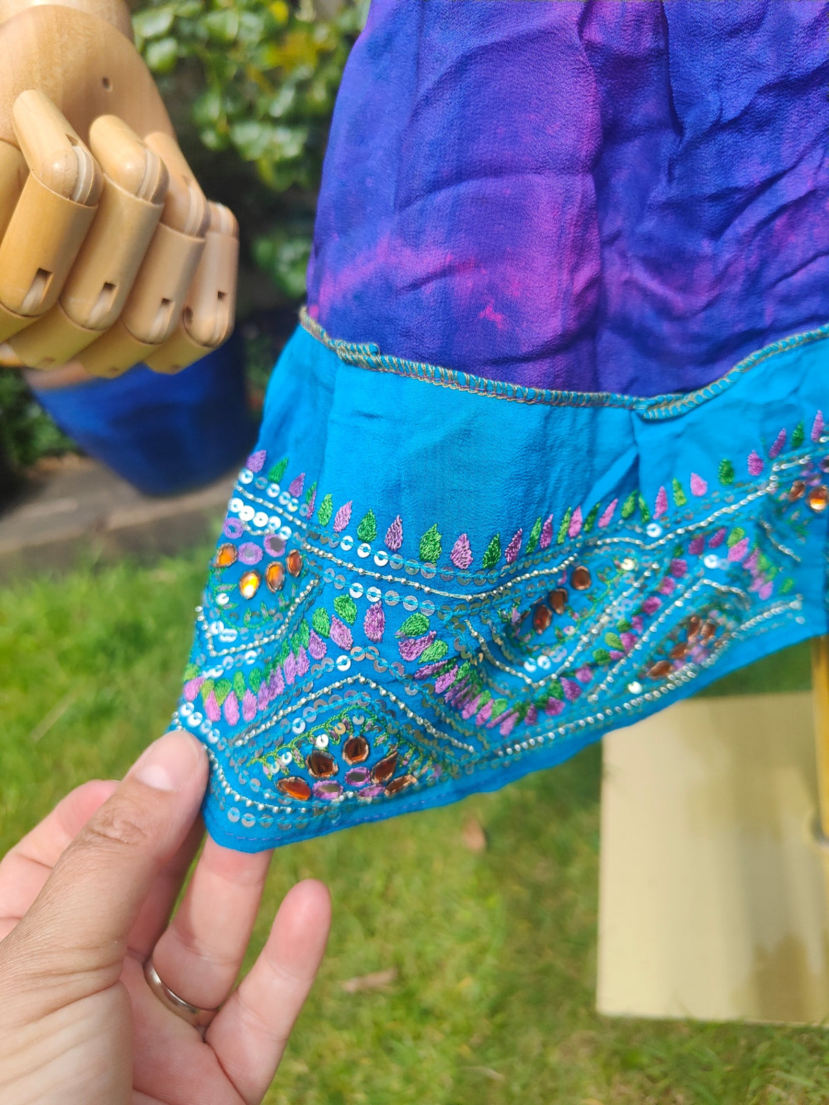 Boho sari beach skirt - pink and turquoise