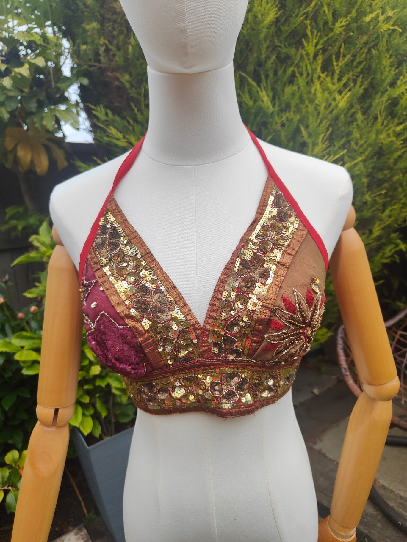 Jewelled bralette halter neck top -unique -two tone