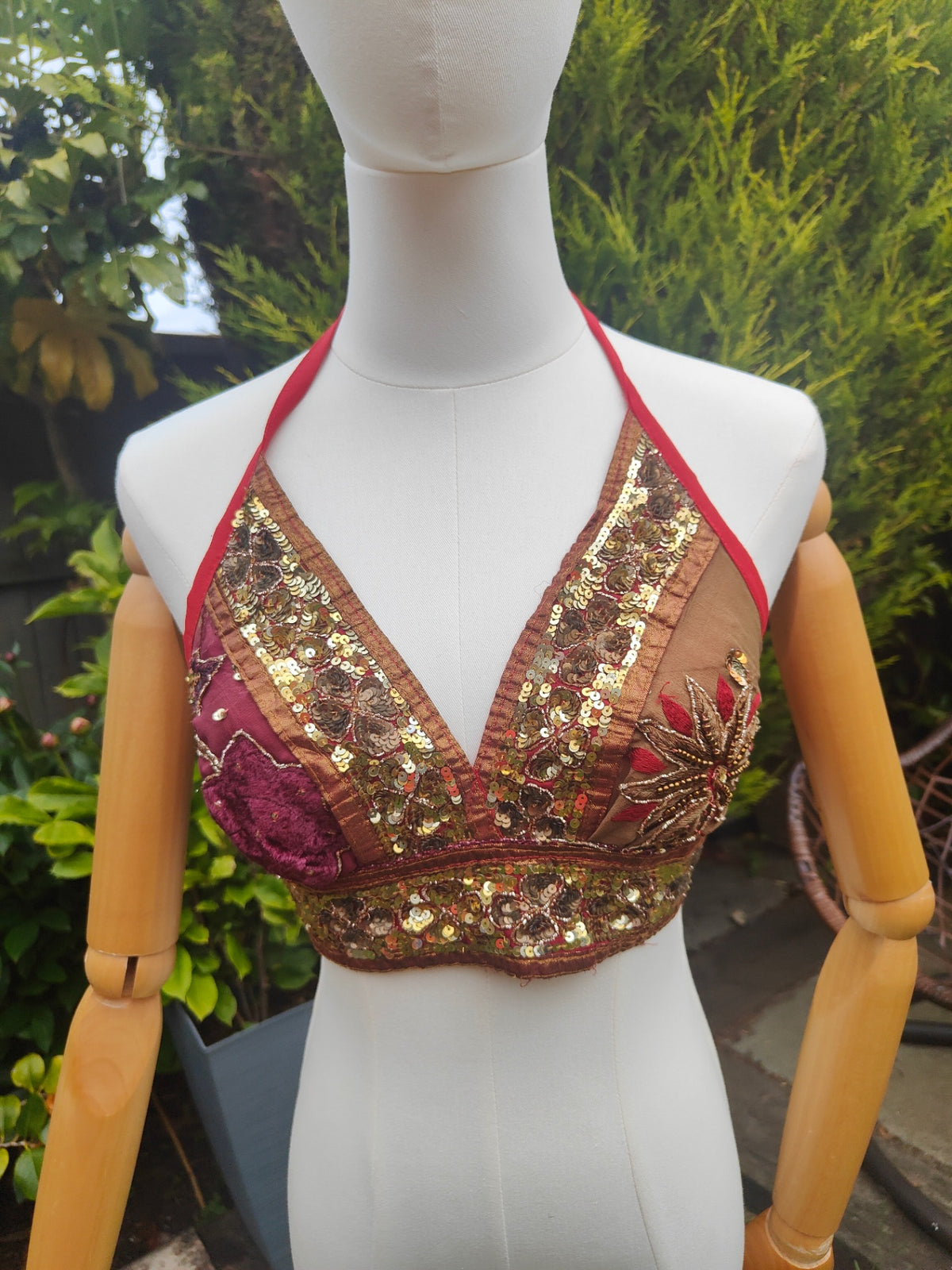 Jewelled bralette halter neck top -unique -two tone