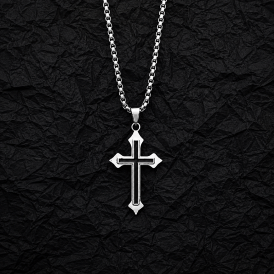 Goth Cross Silver Necklace Stainless Steel