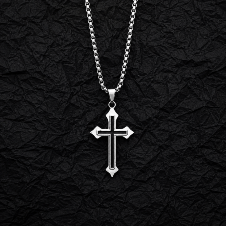Goth Cross Silver Necklace Stainless Steel