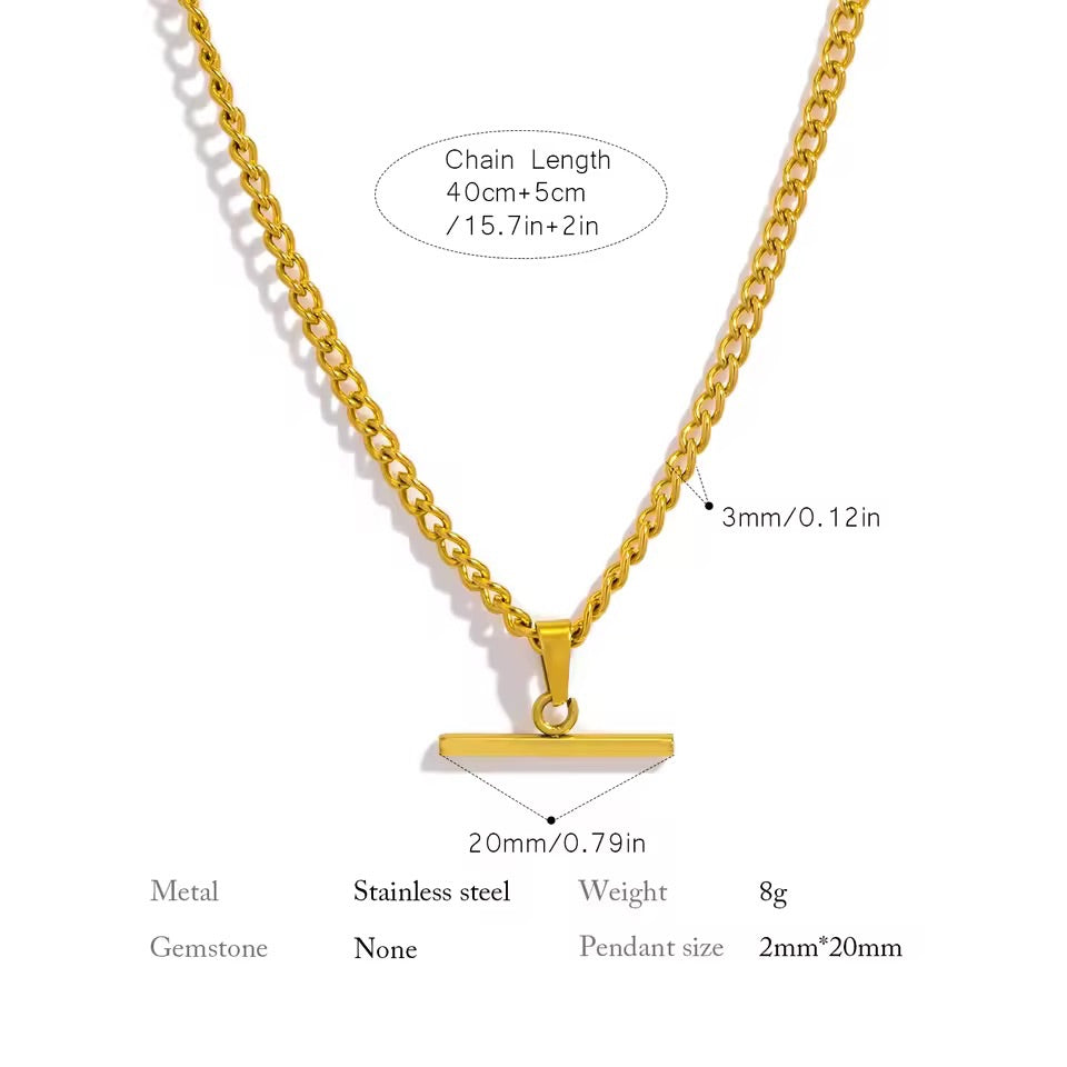 Gold Stainless Steel T-Bar necklace 