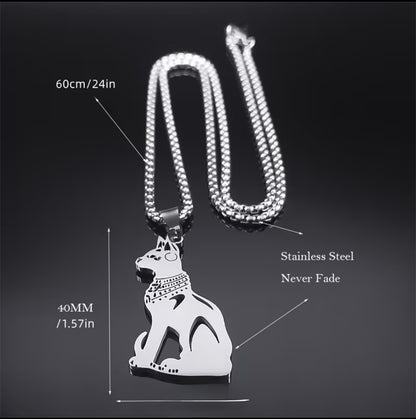 Silver Bastet Amulet Stainless Steel Necklace
