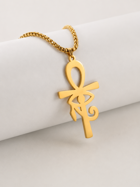   Gold Eye of Eternity Ankh Stainless Steel Necklace