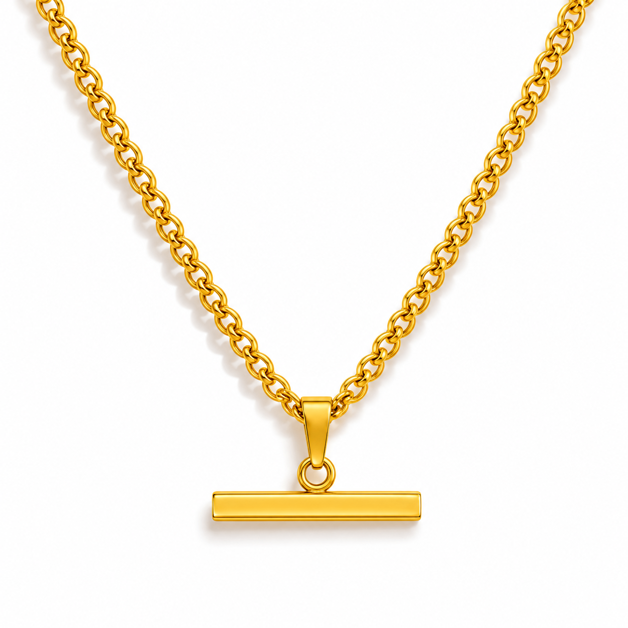 Gold Stainless Steel T-Bar necklace 