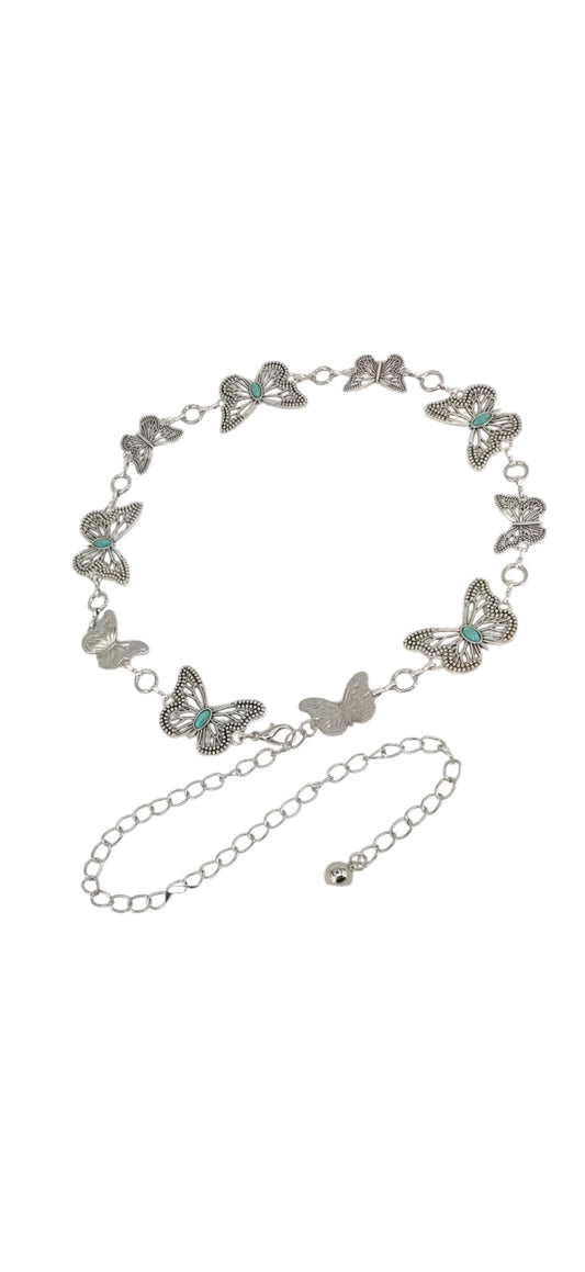 Silver Butterfly Blue Sone Chain Belt