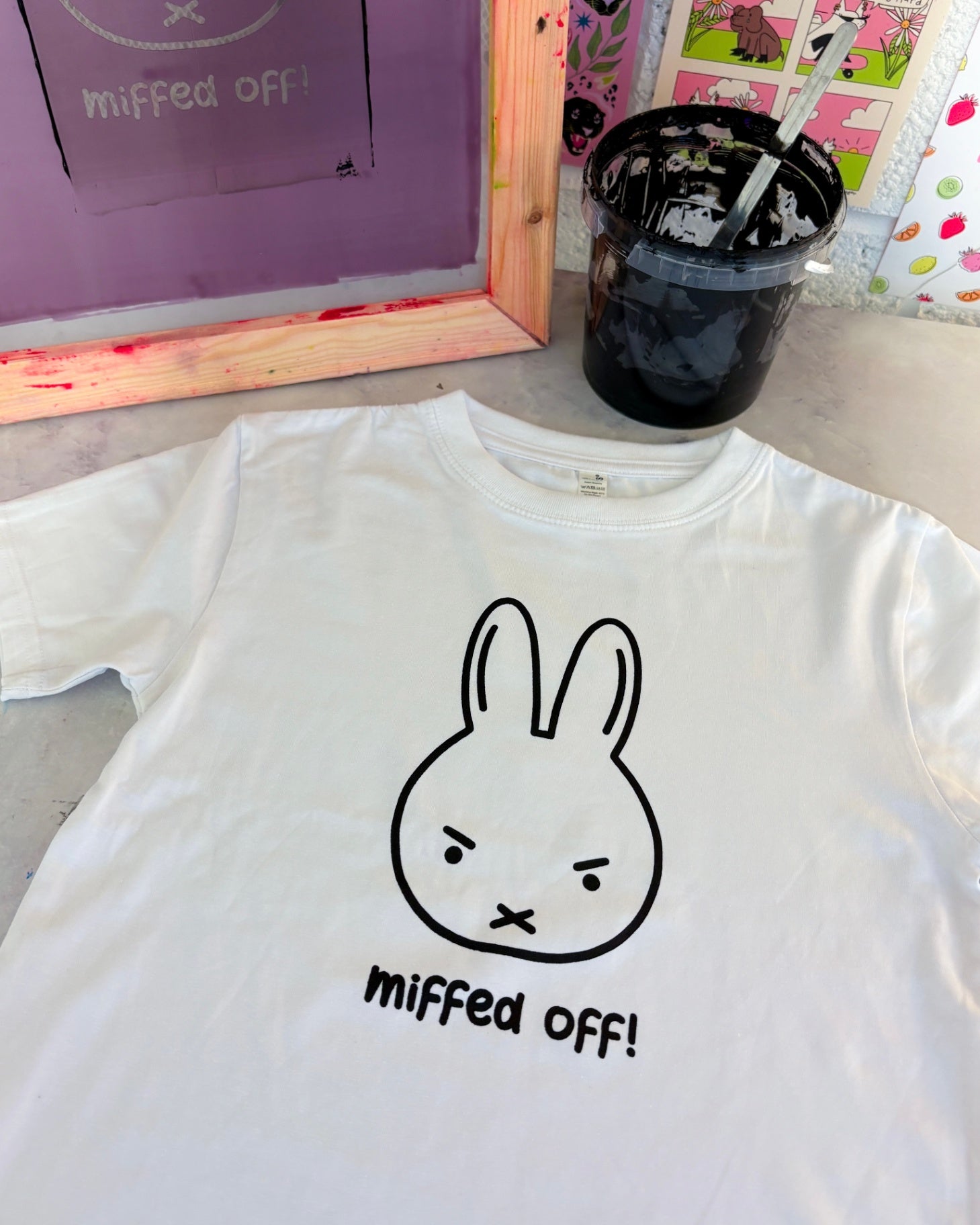 Miffed Off Rabbit Screen Printed Baby Tee - SMALL