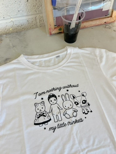 I Am Nothing Without My Trinkets Screen Printed Baby Tee - LARGE / 14