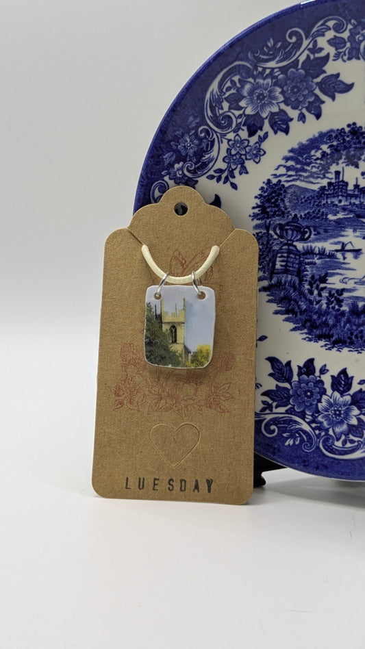 Pendant on Cord | Made from Vintage Plates 