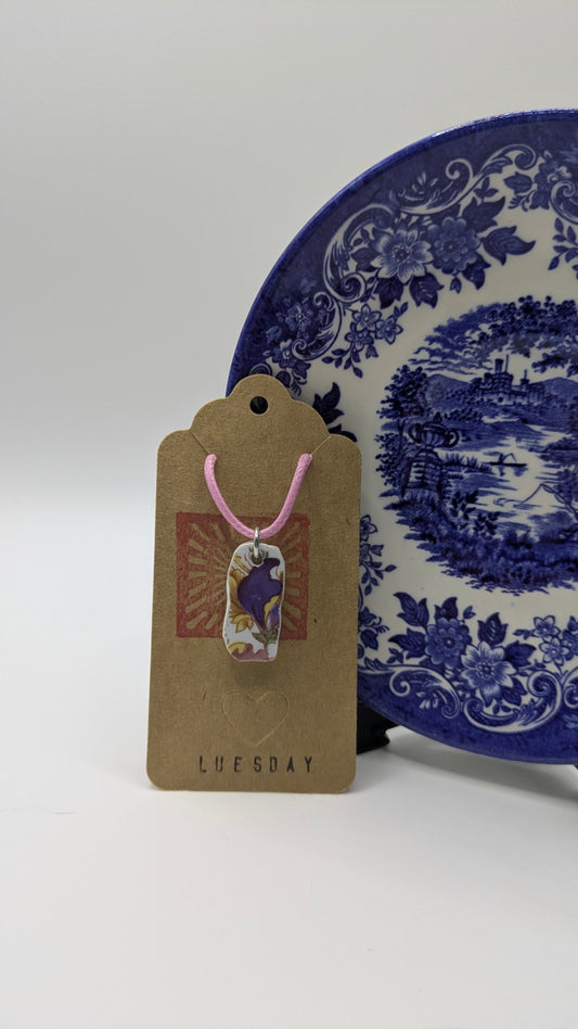 Pendant on Cord | Made from Vintage Plates 