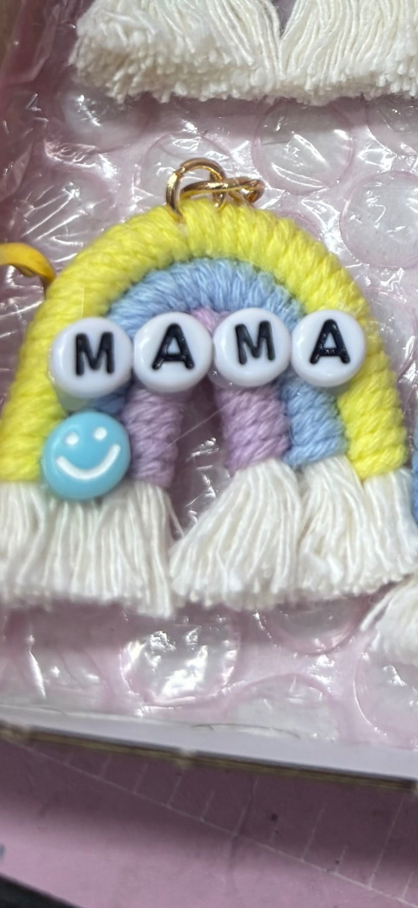 Yellow/lilac Mama Rainbow Keyring 