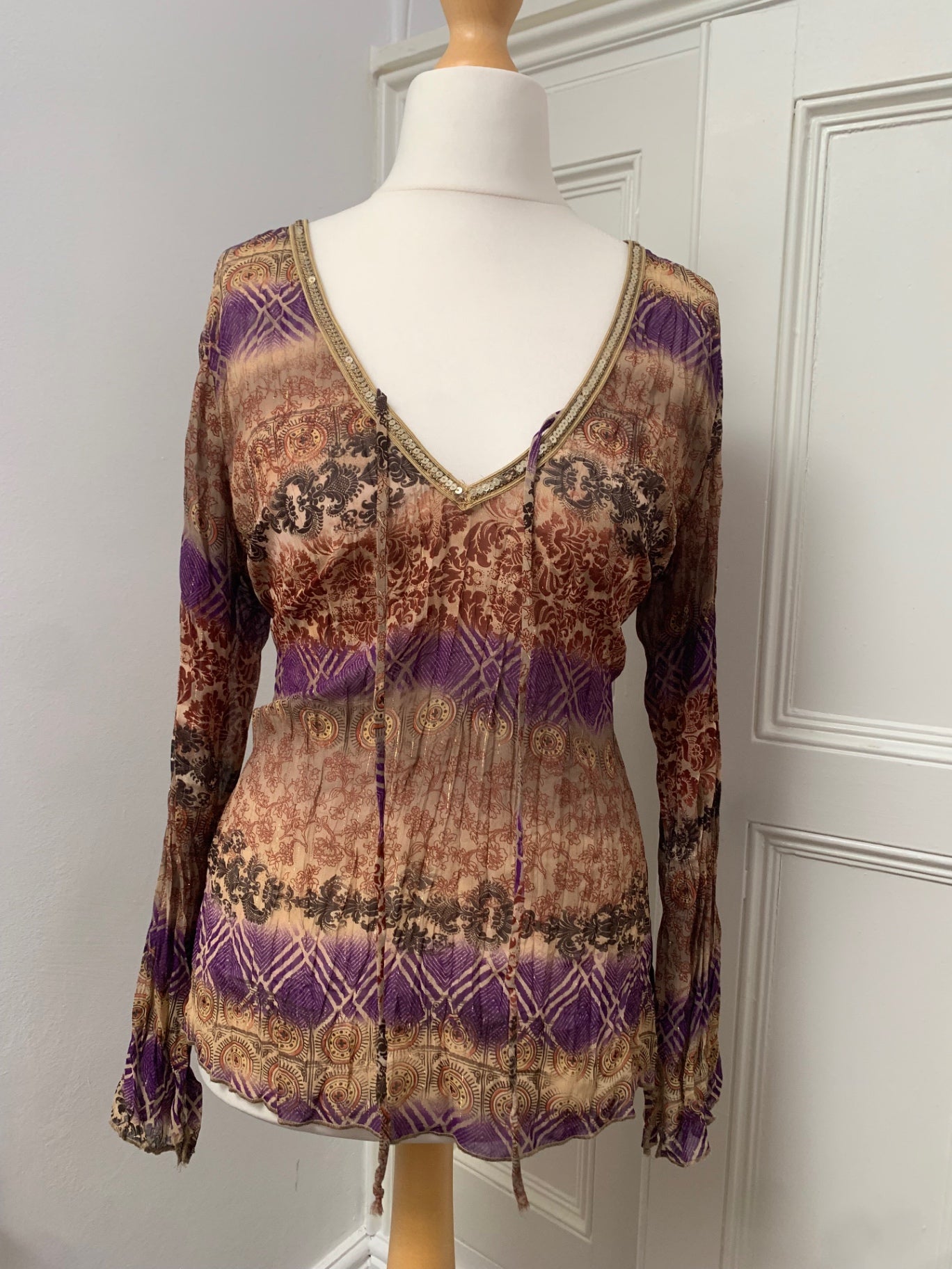 brown & purple sheer top